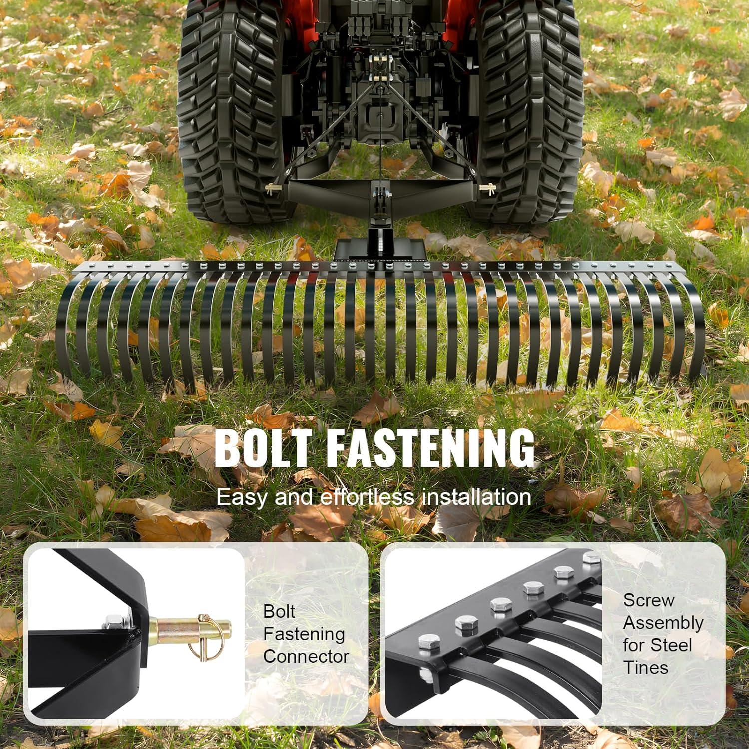 image:imageVEVOR Tow Behind Dethatcher 60inch Tow Dethatcher with 32 Steel Tines 3Point Lawn Dethatcher Rake with Attachments for Tractor Landscape Rake for Garden Farm Grass60Dethatcher with 3point Attachments