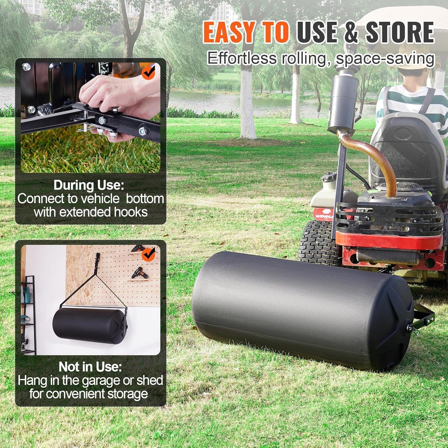 image:imageVEVOR Tow Behind Lawn Roller 400lbs SandWater Filled Yard Roller LLDPE Drum and Steel Frame Sod Roller with EasyTurn Plug Tow Behind a Tractor or ATV for Lawn Garden Farm Park Black