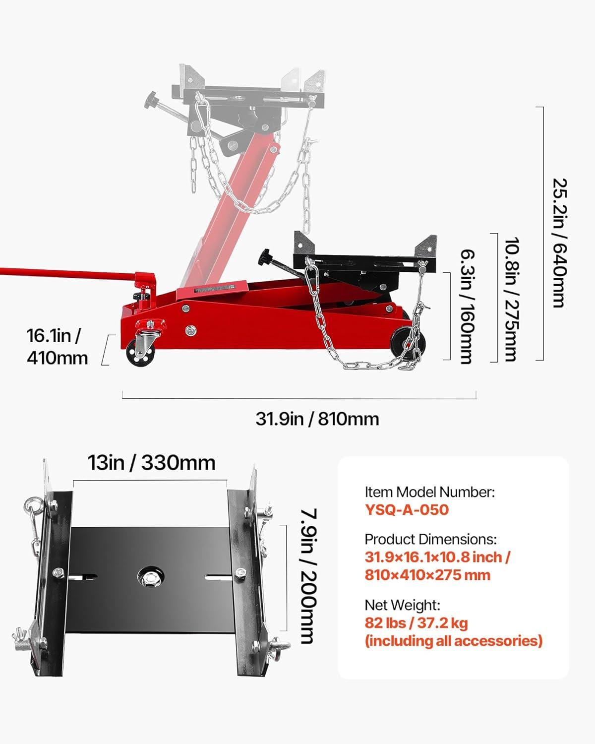 image:imageVEVOR Transmission Jack 1322 LBS Hydraulic Telescoping Transmission Jack 3267 High Lift Transmission Jack Stand with Foot Pedal 360 Swivel Wheel1000 lbs