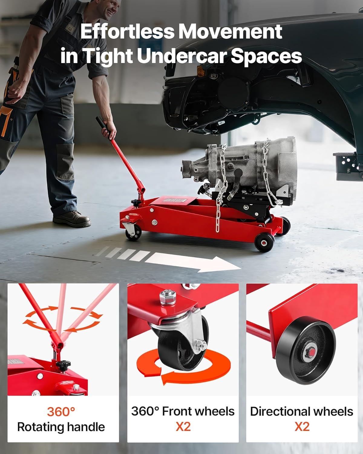 image:imageVEVOR Transmission Jack 1322 LBS Hydraulic Telescoping Transmission Jack 3267 High Lift Transmission Jack Stand with Foot Pedal 360 Swivel Wheel1000 lbs