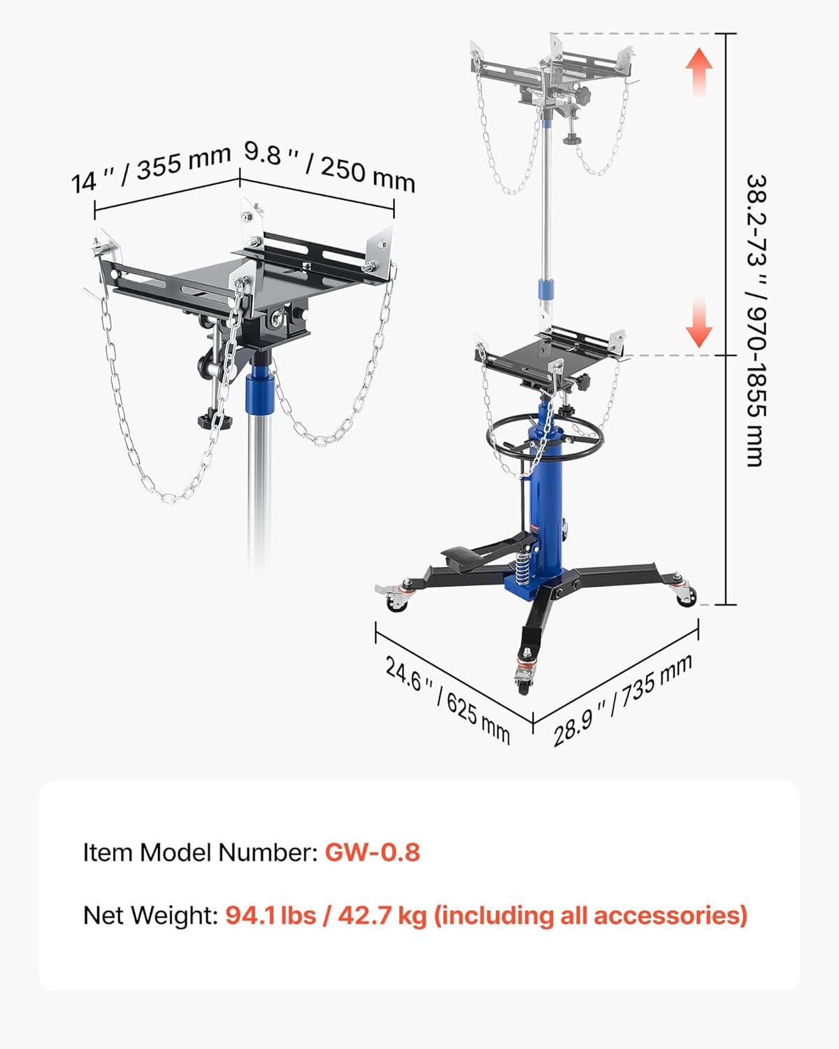 image:imageVEVOR Transmission Jack 3367 High Lift 1100 lbs Hydraulic Telescoping Transmission Jack 2Stage Transmission Stand 12 Ton Capacity with Foot Pedal 360 Swivel Wheel GarageShop Lift HoistsingleStage 1660 LBS