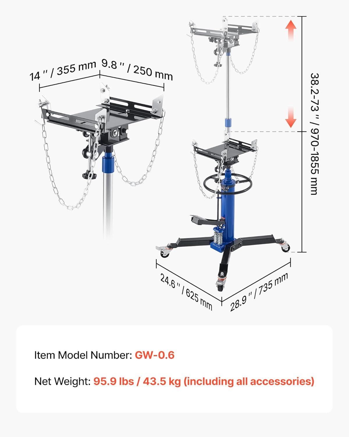 image:imageVEVOR Transmission Jack 3367 High Lift 1100 lbs Hydraulic Telescoping Transmission Jack 2Stage Transmission Stand 12 Ton Capacity with Foot Pedal 360 Swivel Wheel GarageShop Lift Hoist2Stage 1322 LBS