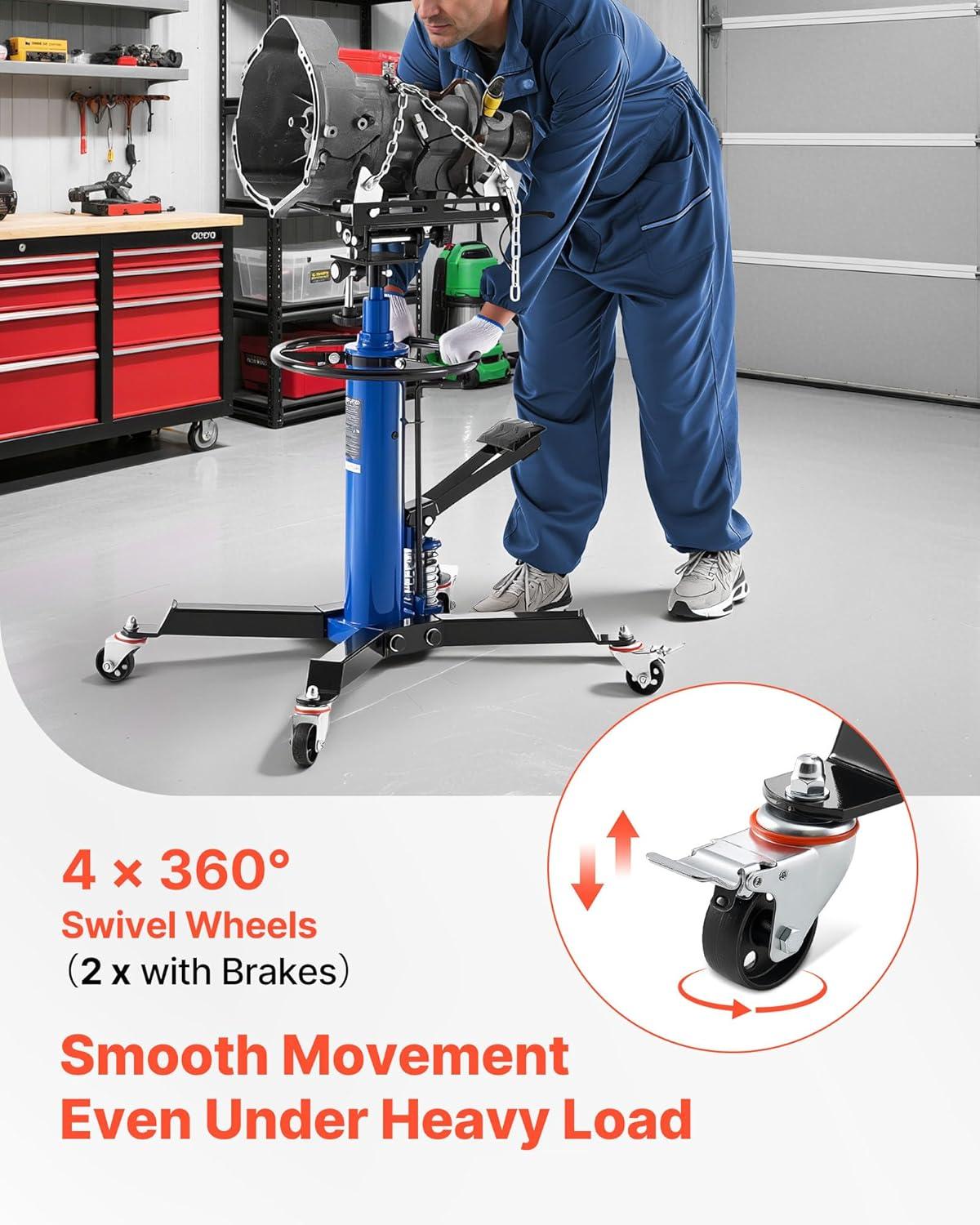 image:imageVEVOR Transmission Jack 3367 High Lift 1100 lbs Hydraulic Telescoping Transmission Jack 2Stage Transmission Stand 12 Ton Capacity with Foot Pedal 360 Swivel Wheel GarageShop Lift Hoist2Stage 1322 LBS