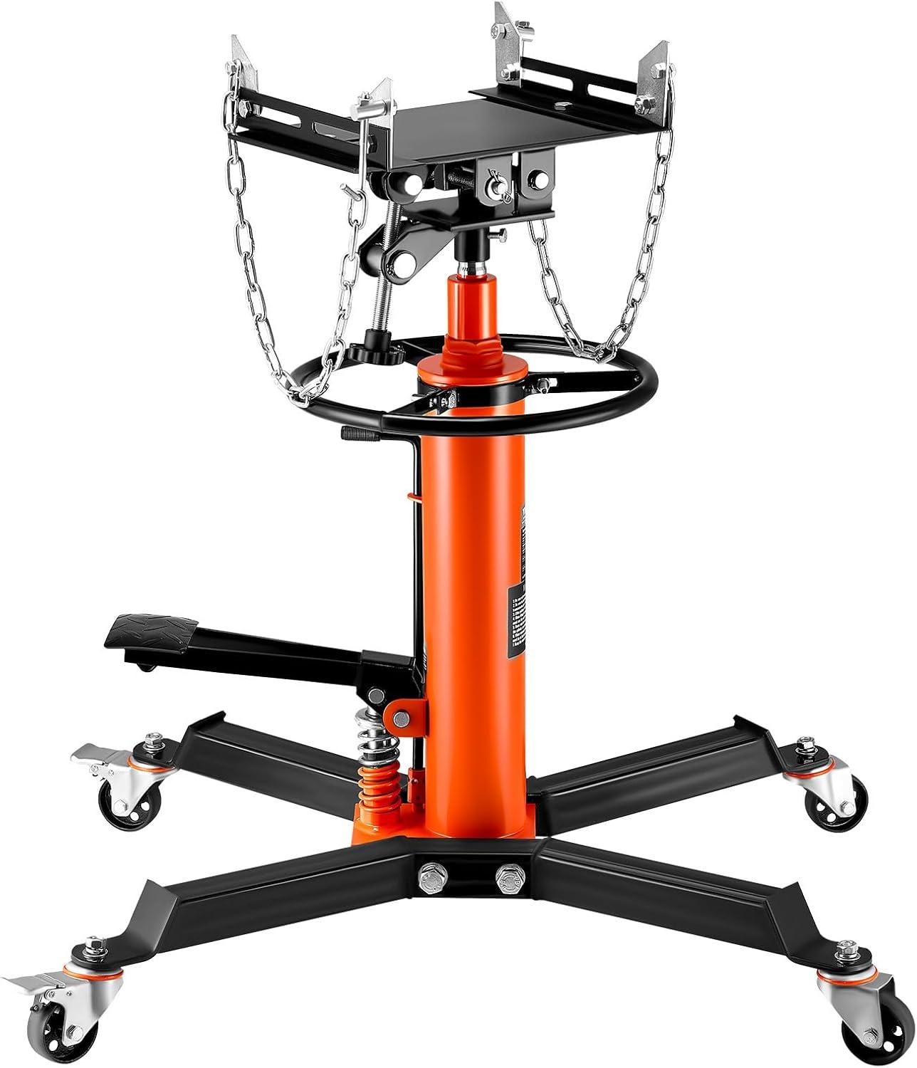 image:imageVEVOR Transmission Jack12Ton1100lbs Capacity Hydraulic Telescopic Transmission Jack 2Stage with Foot Pedal 360 Swivel Wheel GarageShop Lift Hoist Orange