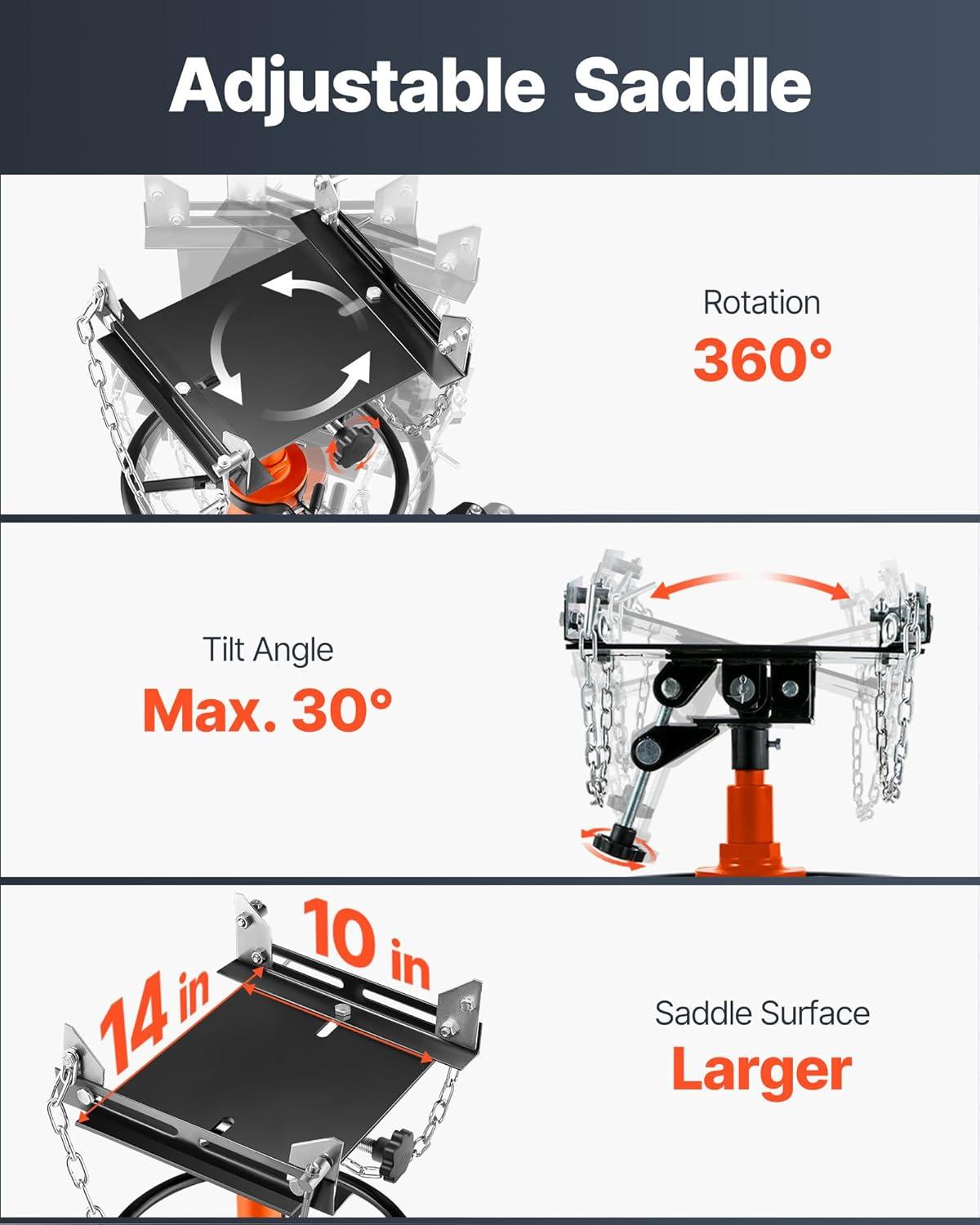 image:imageVEVOR Transmission Jack12Ton1100lbs Capacity Hydraulic Telescopic Transmission Jack 2Stage with Foot Pedal 360 Swivel Wheel GarageShop Lift Hoist Orange