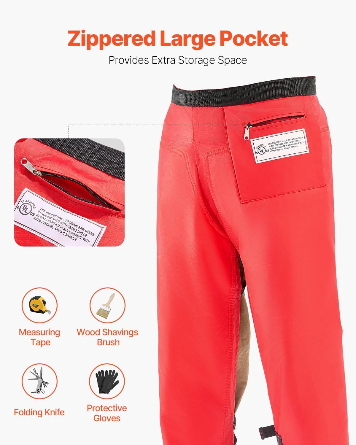image:imageVEVOR Unisex Apron Style Chainsaw Chaps Class C 8 Layers Chainsaw Pants With Adjustable Belt amp Gear PocketRed