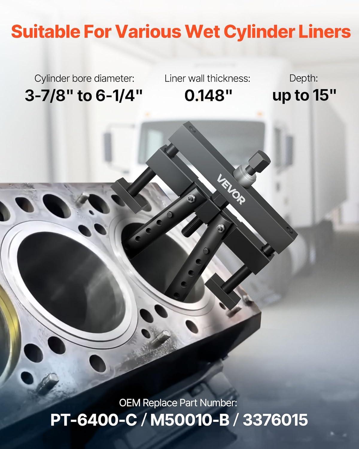 image:imageVEVOR Universal Cylinder Liner Puller Assembly Used for Mack Cummins Cat on Wet Liner from 378 in to 614 in Bore Diesel Engine Cylinder Liner Removal Tool Replace PT6400C M50010B 3376015
