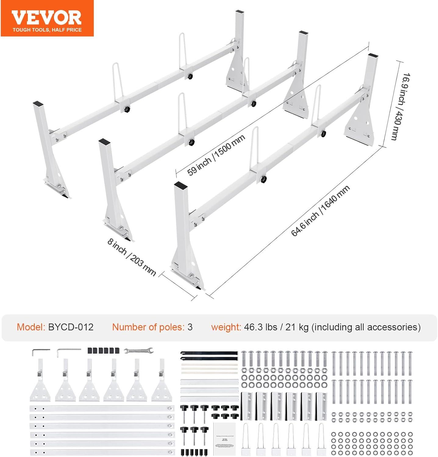 image:imageVEVOR Van Roof Ladder Racks 59 Adjustable HeavyDuty Steel Racks 600 lbs Capacity for Chevrolet Express 1500 2500 3500Ford E150 E250 E350GMC Savana 2 Bars3 Bars
