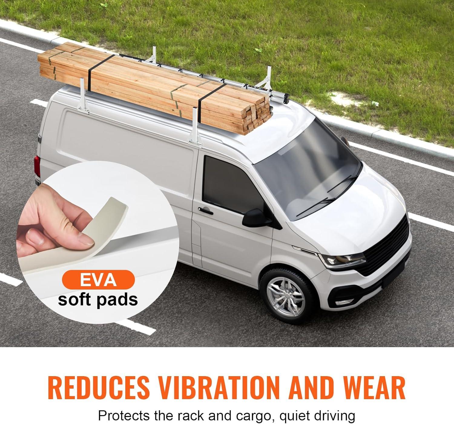 image:imageVEVOR Van Roof Ladder Racks 59 Adjustable HeavyDuty Steel Racks 600 lbs Capacity for Chevrolet Express 1500 2500 3500Ford E150 E250 E350GMC Savana 2 Bars2 Bars