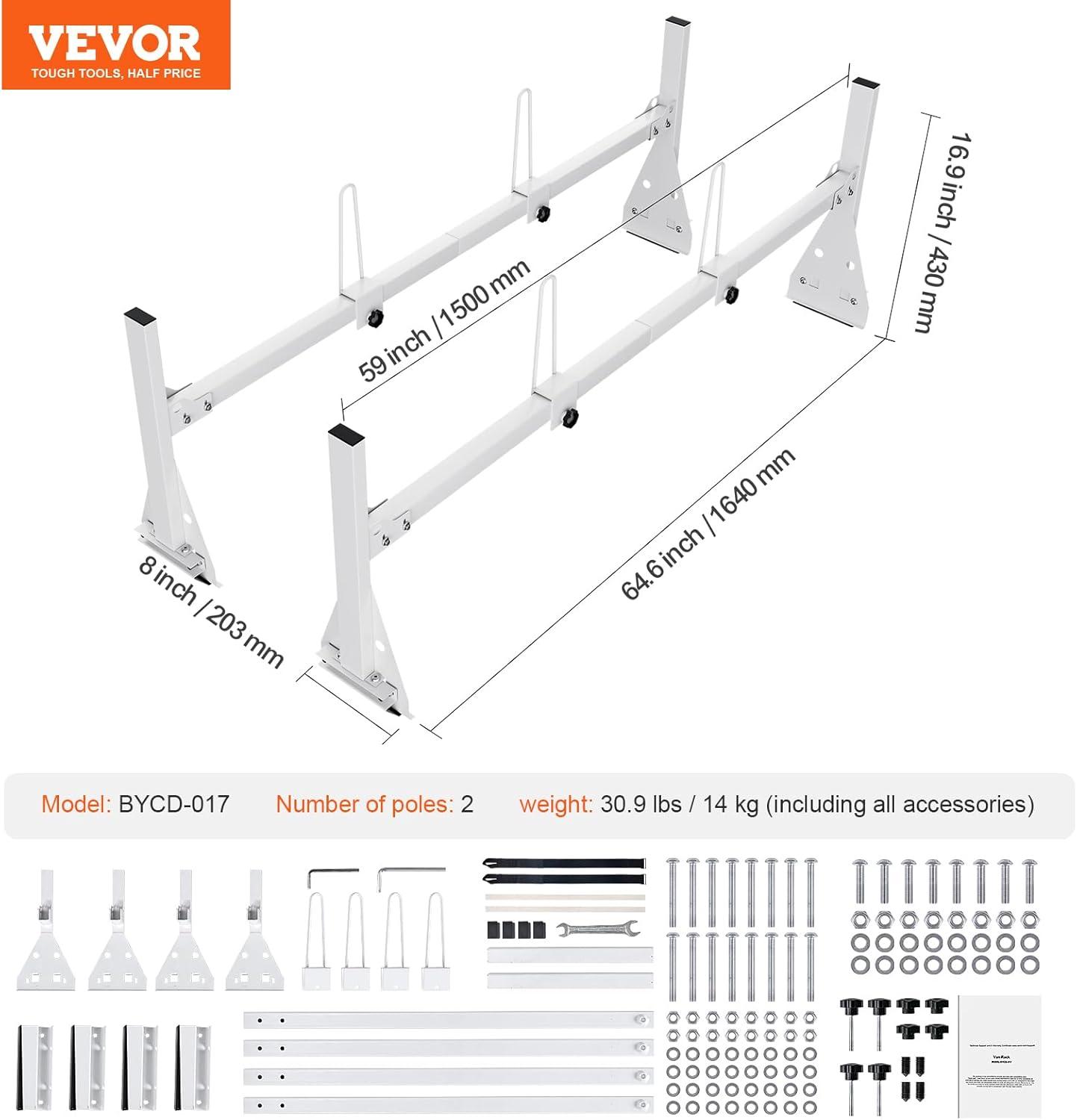image:imageVEVOR Van Roof Ladder Racks 59 Adjustable HeavyDuty Steel Racks 600 lbs Capacity for Chevrolet Express 1500 2500 3500Ford E150 E250 E350GMC Savana 2 Bars2 Bars