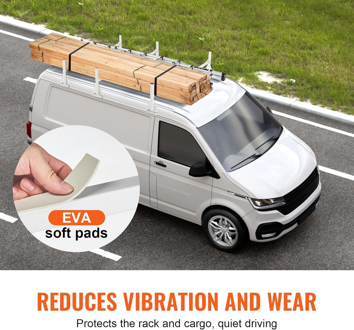 image:imageVEVOR Van Roof Ladder Racks 59 Adjustable HeavyDuty Steel Racks 600 lbs Capacity for Chevrolet Express 1500 2500 3500Ford E150 E250 E350GMC Savana 2 Bars3 Bars