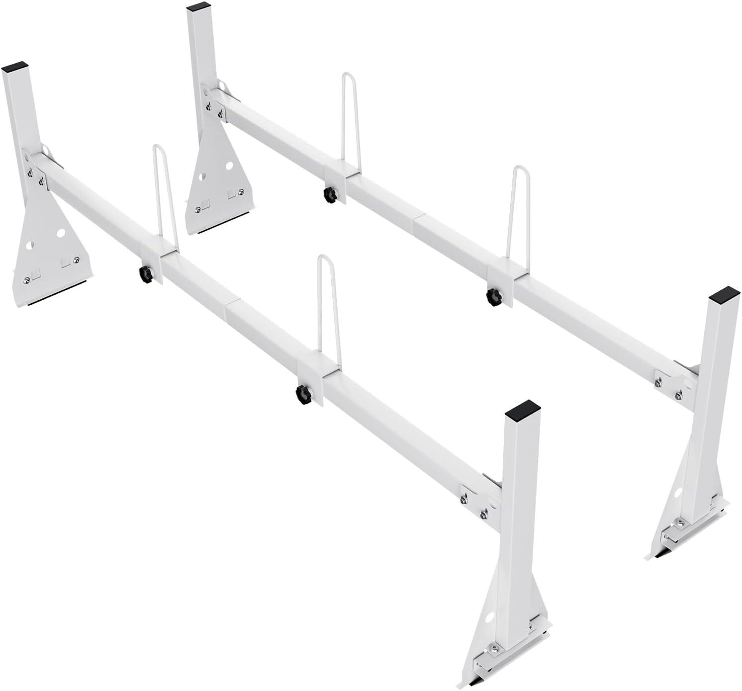 image:imageVEVOR Van Roof Ladder Racks 59 Adjustable HeavyDuty Steel Racks 600 lbs Capacity for Chevrolet Express 1500 2500 3500Ford E150 E250 E350GMC Savana 2 Bars2 Bars