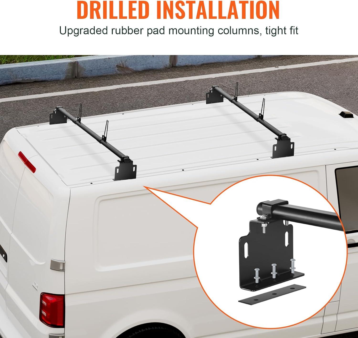 image:imageVEVOR Van Roof Ladder Racks 60 HeavyDuty Steel Racks 500 lbs Capacity Universal Midsize amp Small Van Roofs 2 Bars