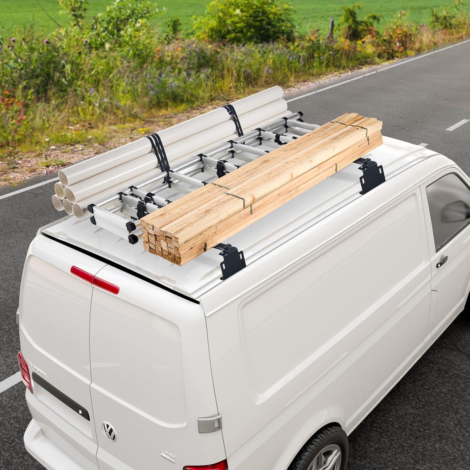 image:imageVEVOR Van Roof Ladder Racks 60 HeavyDuty Steel Racks 500 lbs Capacity Universal Midsize amp Small Van Roofs 2 Bars