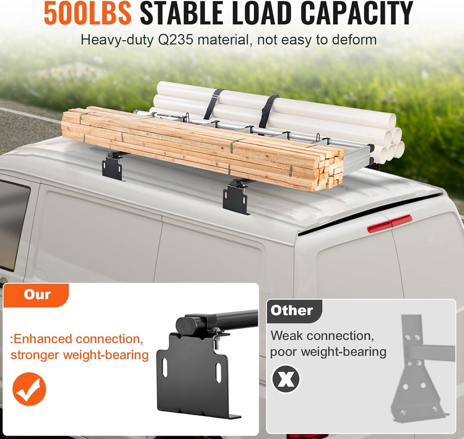 image:imageVEVOR Van Roof Ladder Racks 60 HeavyDuty Steel Racks 500 lbs Capacity Universal Midsize amp Small Van Roofs 2 Bars