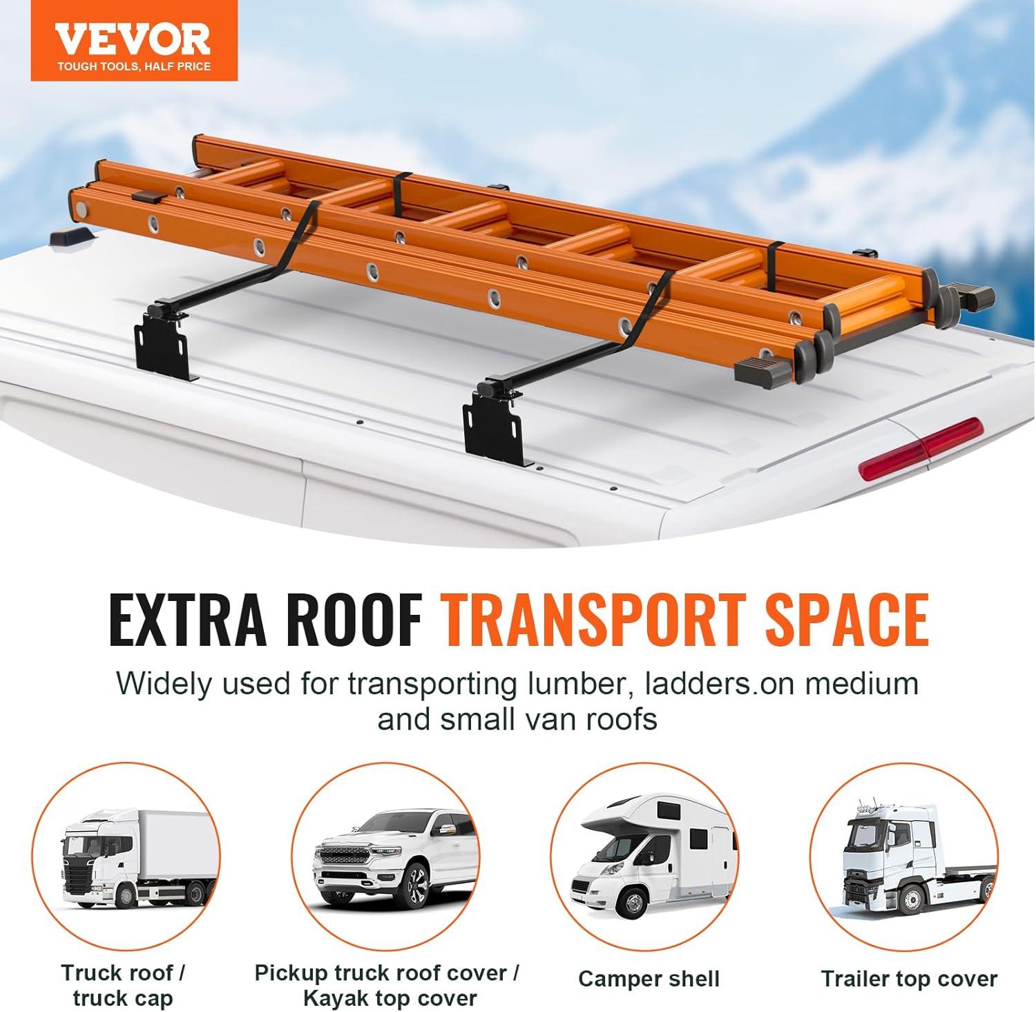 image:imageVEVOR Van Roof Ladder Racks 60 HeavyDuty Steel Racks 500 lbs Capacity Universal Midsize amp Small Van Roofs 2 Bars