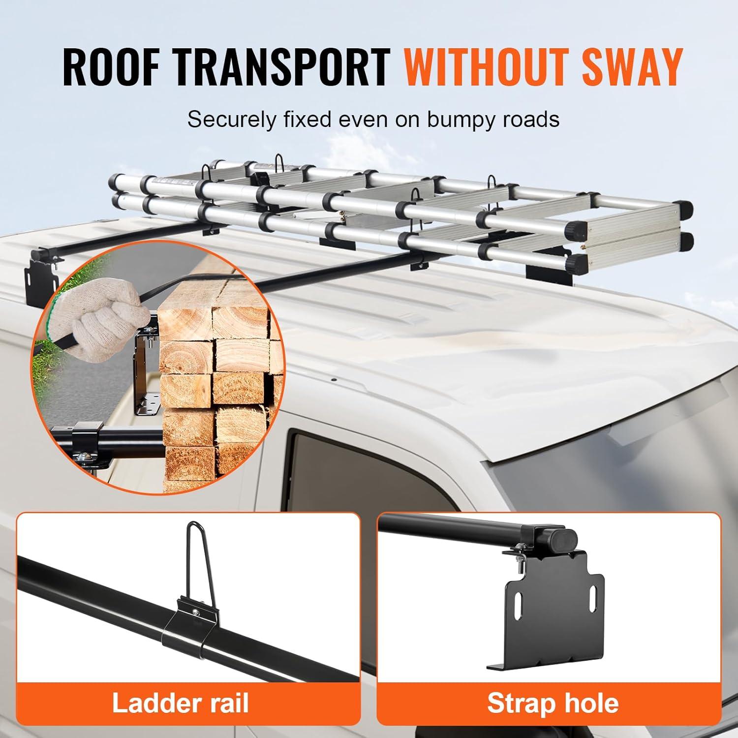 image:imageVEVOR Van Roof Ladder Racks 60 HeavyDuty Steel Racks 500 lbs Capacity Universal Midsize amp Small Van Roofs 2 Bars