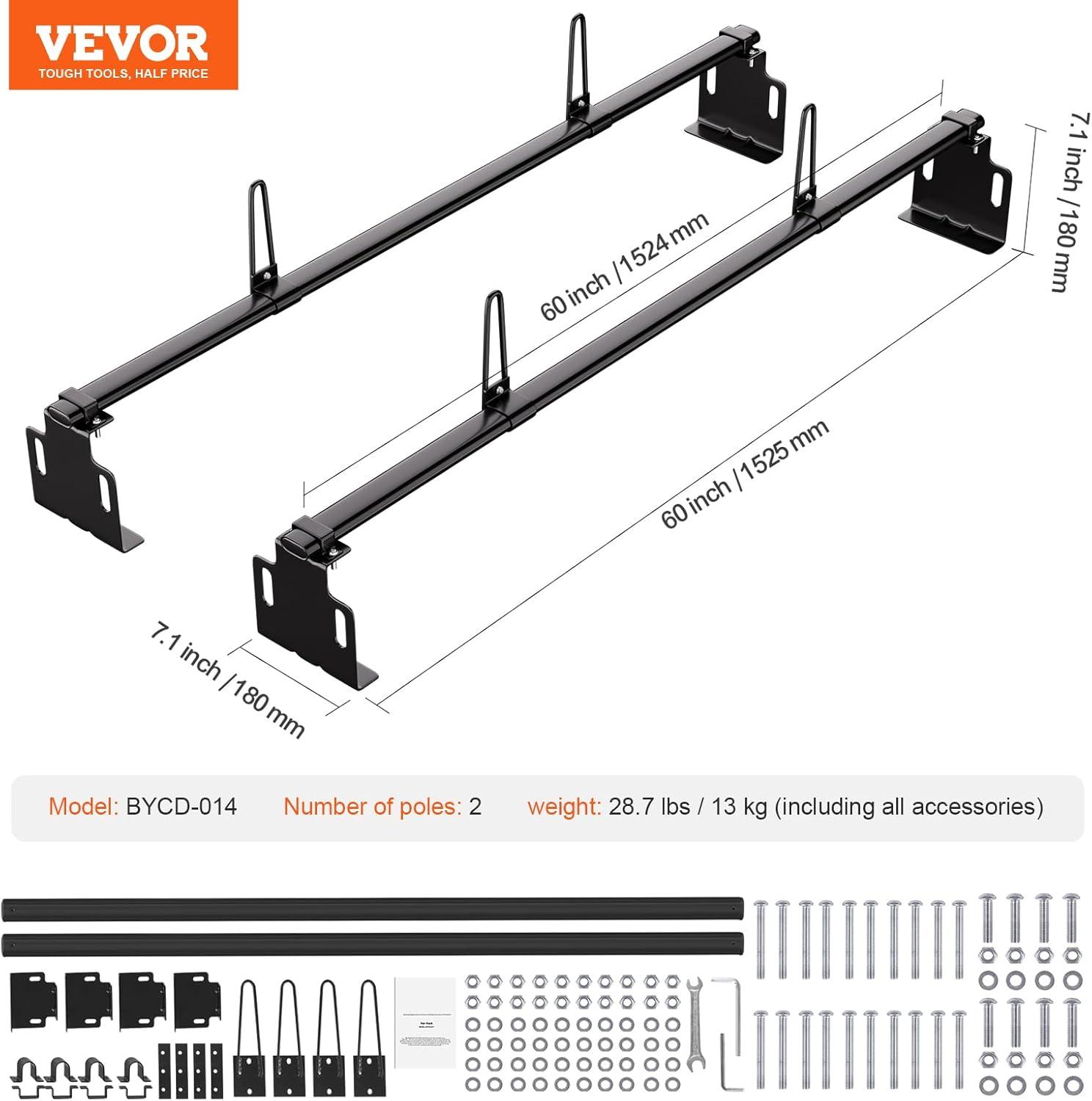 image:imageVEVOR Van Roof Ladder Racks 60 HeavyDuty Steel Racks 500 lbs Capacity Universal Midsize amp Small Van Roofs 2 Bars