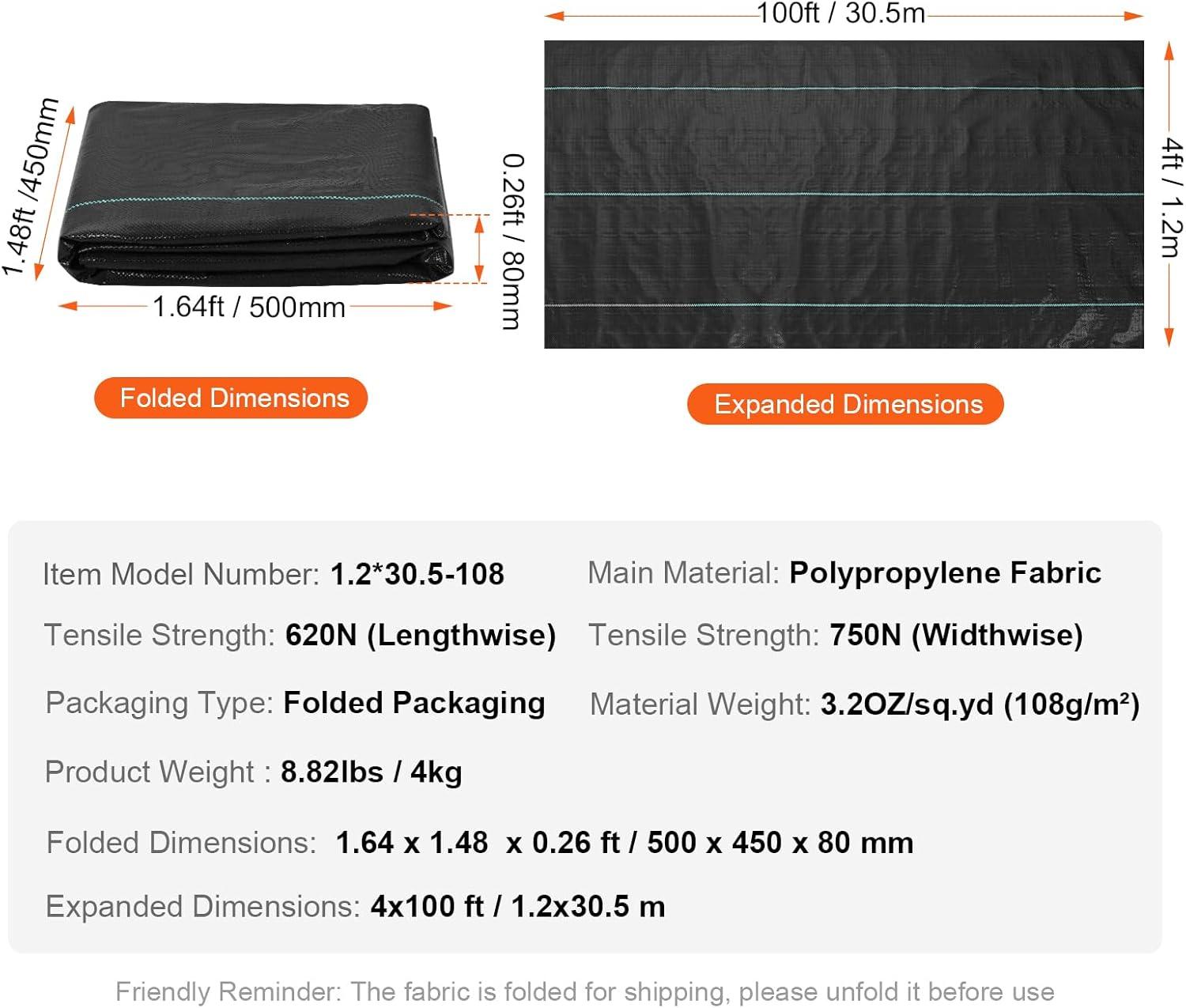 image:imageVEVOR Weed Barrier Landscape Fabric 4100FT Heavy Duty Garden Weed Fabric Woven PP Weed Control Fabric Driveway Fabric Geotextile Fabric for Landscaping Ground Cover Weed Blocker Weed Mat Black