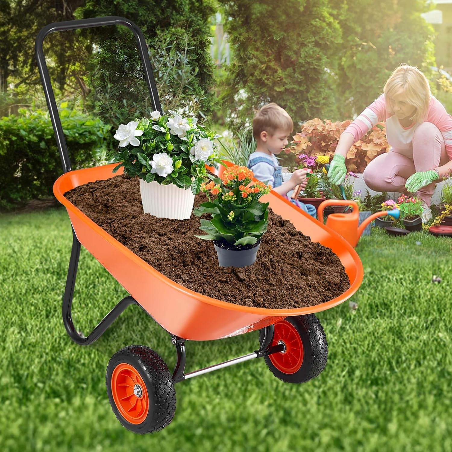 image:imageVEVOR Wheelbarrow Cart 5 Cu Ft Load amp 397 lbs Capacity 2 Wheels Garden Dump Cart Garden Wagon with Handle amp 10 Wide Track Wheels Easy Loading Utility Yard Cart amp Wagons for Outdoor Lawn Yard5 Cu Ft Load 397 lbs