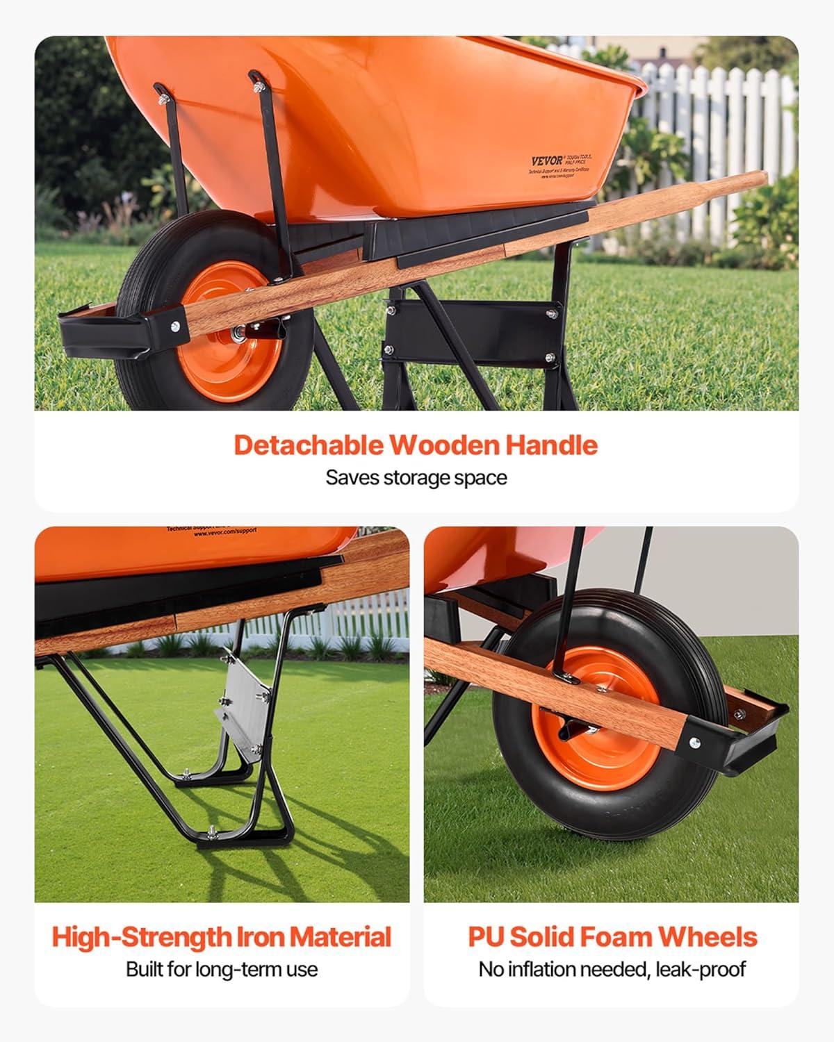 image:imageVEVOR Wheelbarrow Cart 5 Cu Ft Load amp 397 lbs Capacity 2 Wheels Garden Dump Cart Garden Wagon with Handle amp 10 Wide Track Wheels Easy Loading Utility Yard Cart amp Wagons for Outdoor Lawn Yard6 Cu Ft Load 330 lbs
