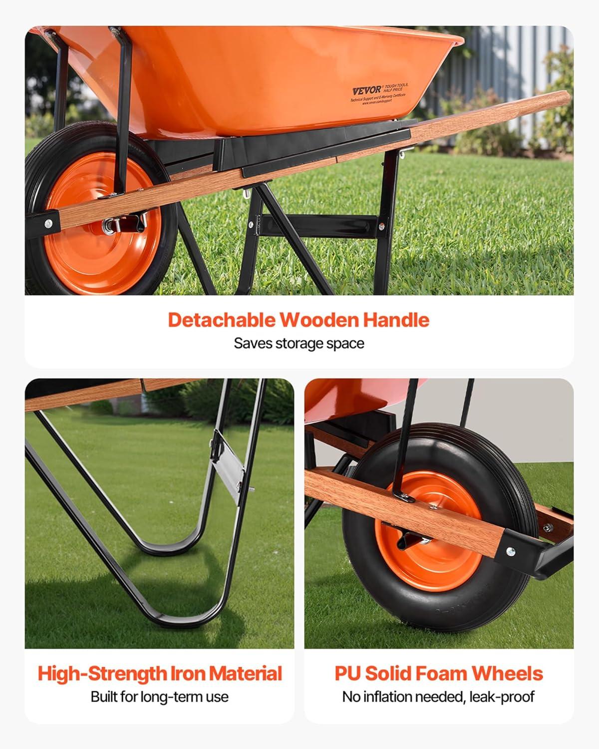 image:imageVEVOR Wheelbarrow Cart 5 Cu Ft Load amp 397 lbs Capacity 2 Wheels Garden Dump Cart Garden Wagon with Handle amp 10 Wide Track Wheels Easy Loading Utility Yard Cart amp Wagons for Outdoor Lawn Yard5 Cu Ft Load 265 lbs