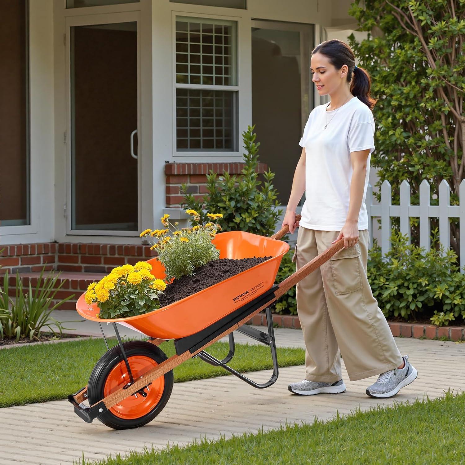 image:imageVEVOR Wheelbarrow Cart 5 Cu Ft Load amp 397 lbs Capacity 2 Wheels Garden Dump Cart Garden Wagon with Handle amp 10 Wide Track Wheels Easy Loading Utility Yard Cart amp Wagons for Outdoor Lawn Yard5 Cu Ft Load 265 lbs