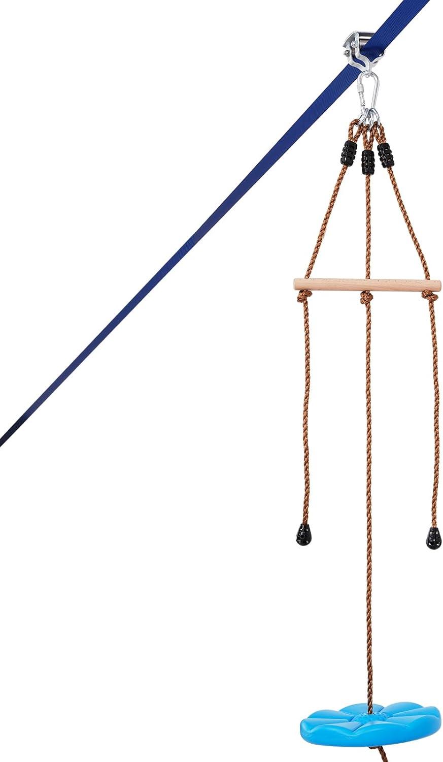 image:imageVEVOR Zip line Kits for Backyard160ft Zip line Kit for Kids and Adult Up to 330 lb Included Swing Seat Ziplines Brake and Steel Trolley Outdoor Playground EquipmentBlue52 ft