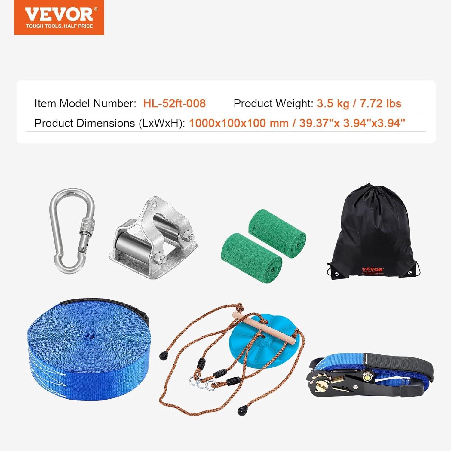 image:imageVEVOR Zip line Kits for Backyard160ft Zip line Kit for Kids and Adult Up to 330 lb Included Swing Seat Ziplines Brake and Steel Trolley Outdoor Playground EquipmentBlue52 ft