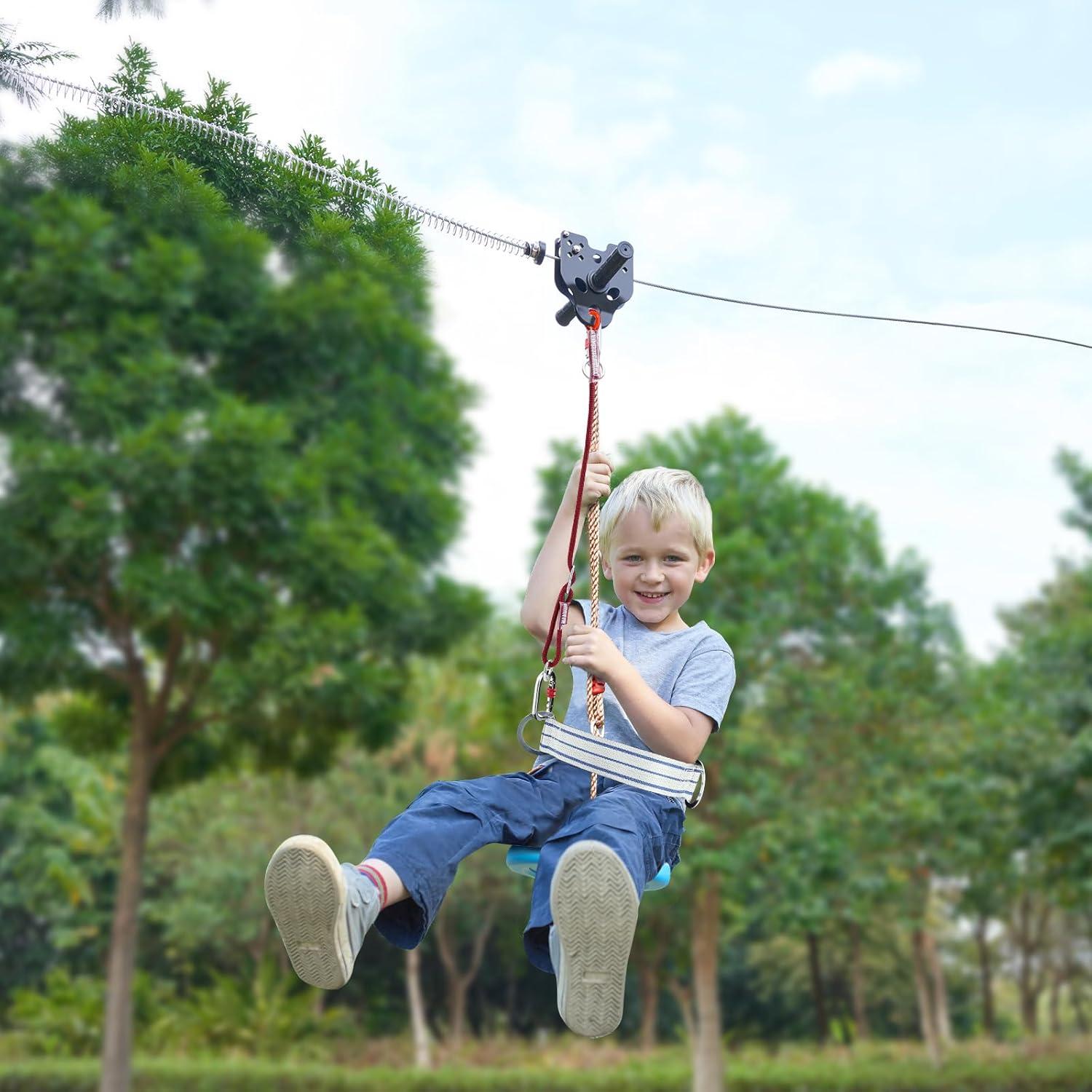 image:imageVEVOR Zip line Kits for Backyard160ft Zip line Kit for Kids and Adult Up to 330 lb Included Swing Seat Ziplines Brake and Steel Trolley Outdoor Playground EquipmentBlue160 ft