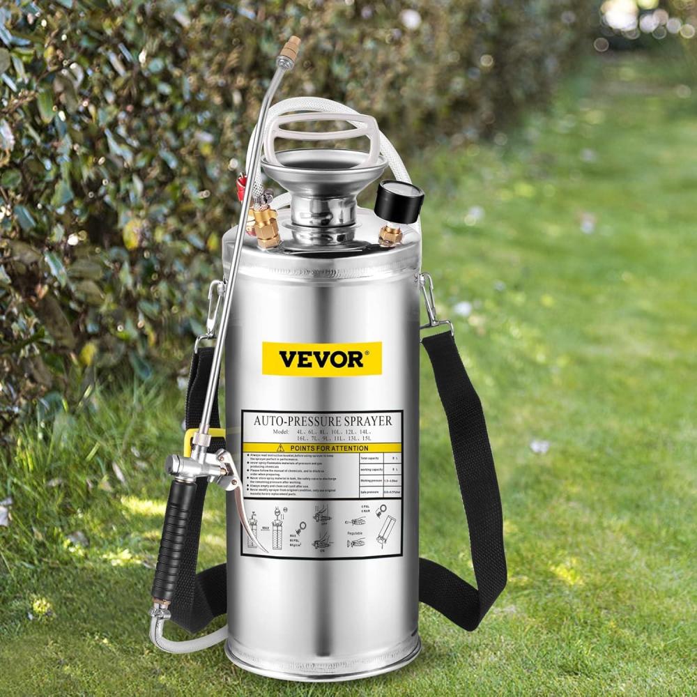 image:imageHappybuy 3 Gallon Stainless Steel Sprayer 20 Wand amp 3FT Reinforced Hose Hand Pump Sprayer with Pressure Gauge Safety Valve amp Adjustable Nozzle Weed Sprayers for Lawn Gardening amp Sanitizing2 Gallon