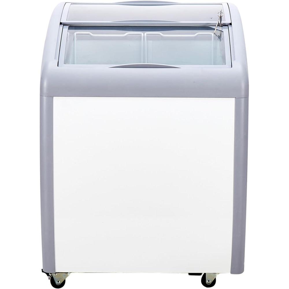 image:imageHappybuy 54 Cuft Commercial Ice Cream Display Case Gelato Chest Freezer Sliding Glass Doors Locking Casters 2 Wire Baskets Mobile Deep Freezer White
