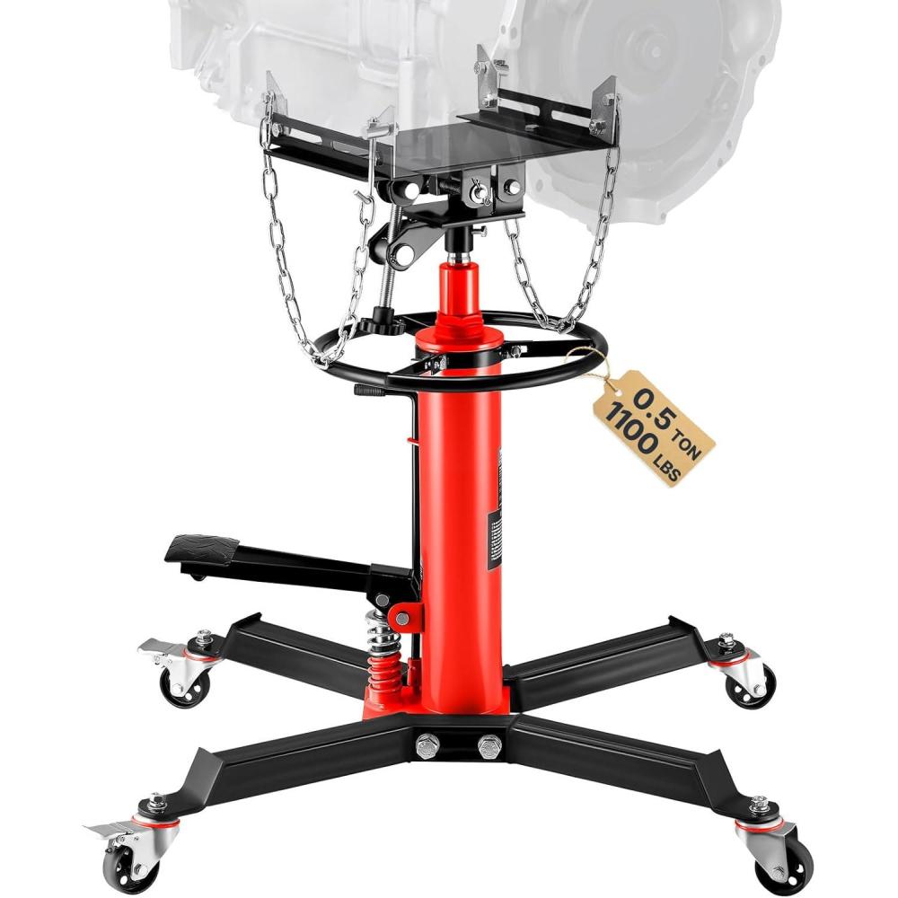image:imageVEVOR 12Ton1100lbs Capacity Hydraulic Transmission Jack Car amp Truck Compatible 33567 Inch Lift Range 2Stage Jack Stand with Foot Pedal 360 Swivel Wheel RedTransmission Jack 1100lbs