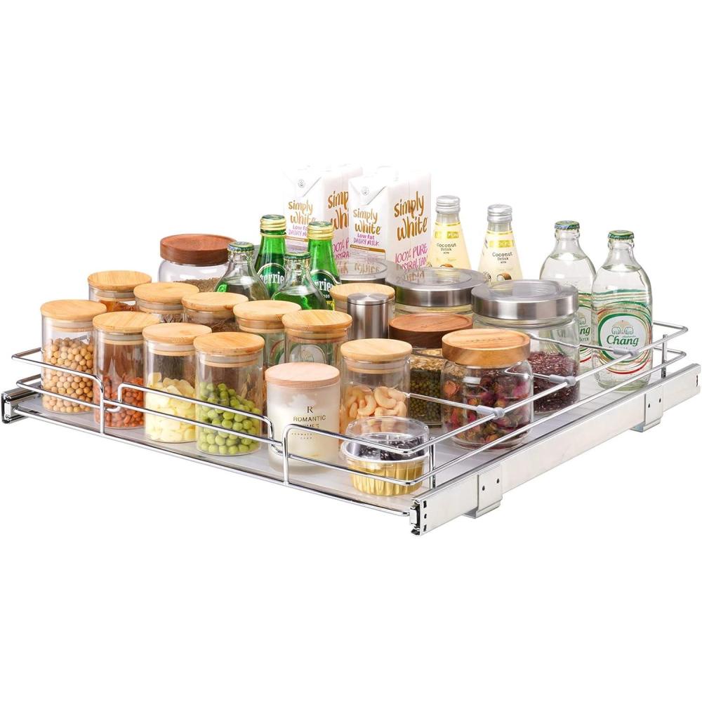 image:imageVEVOR 155 Wx21 Dx35 H Pull Out Cabinet Organizer Heavy Duty Slide Out Pantry Shelves ChromePlated Steel Roll Out Drawers Storage for Home Under Sink 17 Wx22 Dx7 H Install Size for Cabinet215 Wx21D