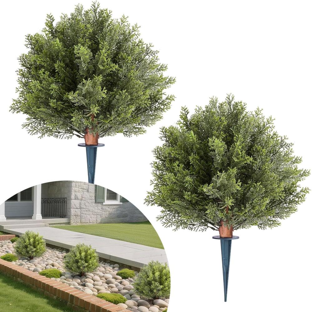 image:imageVEVOR 2 Pcs 20 Artificial Plant Topiary Ball Faux Boxwood Balls with 2 LED Light String AllYear Green Faux Plant Decorative Balls for Backyard BalconyGarden Wedding and Home Dcor16 Inchground Spike