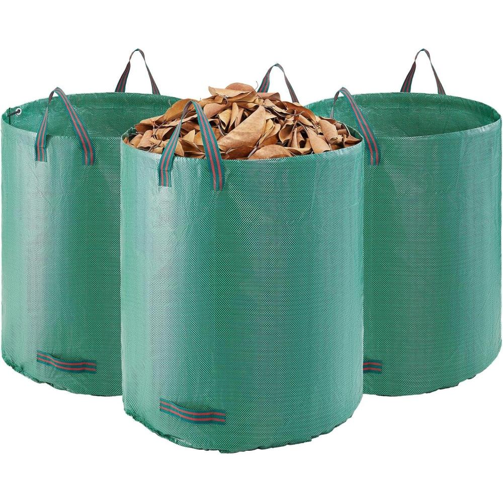 image:imageVEVOR 3Pack 72 Gallon Reusable Yard Waste Bag Large Lawn Garden Bags Heavy Duty Collapsible Garden Leaf Trash Container StandUp Grass Clipping Bin with Reinforcement Ring and Handles 264x30 in