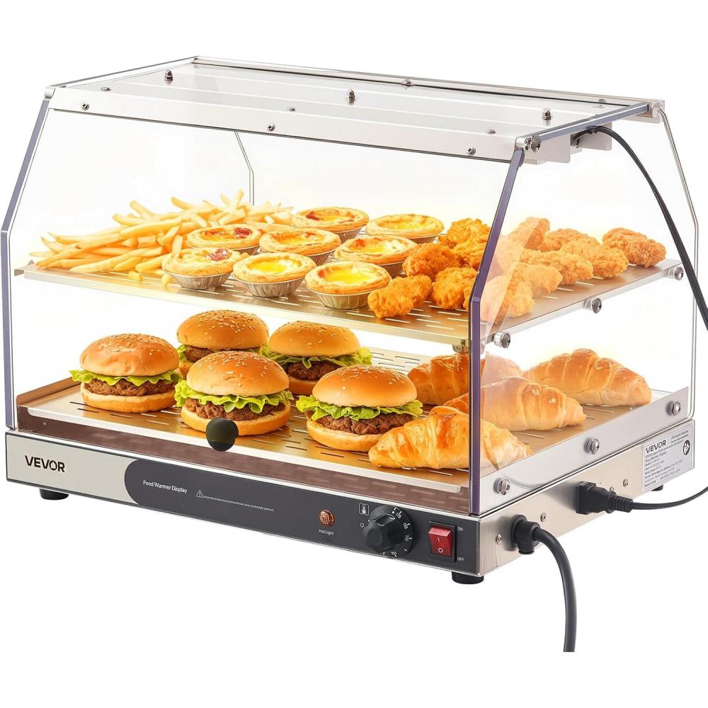 image:imageVEVOR 3Tier Commercial Food Warmer Display 800W Food Display Warmer with Light to Enhance Food Display 86185 Temperature Control 90L Large Capacity for Hamburger Pizza Bread Fried Chicken2Tier51Qt