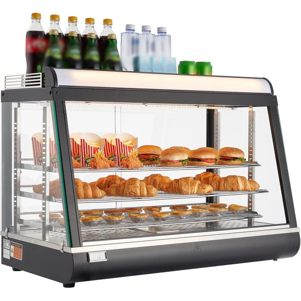 image:imageVEVOR 3Tier Commercial Food Warmer Display 800W Food Display Warmer with Light to Enhance Food Display 86185 Temperature Control 90L Large Capacity for Hamburger Pizza Bread Fried Chicken3Tier111Qt