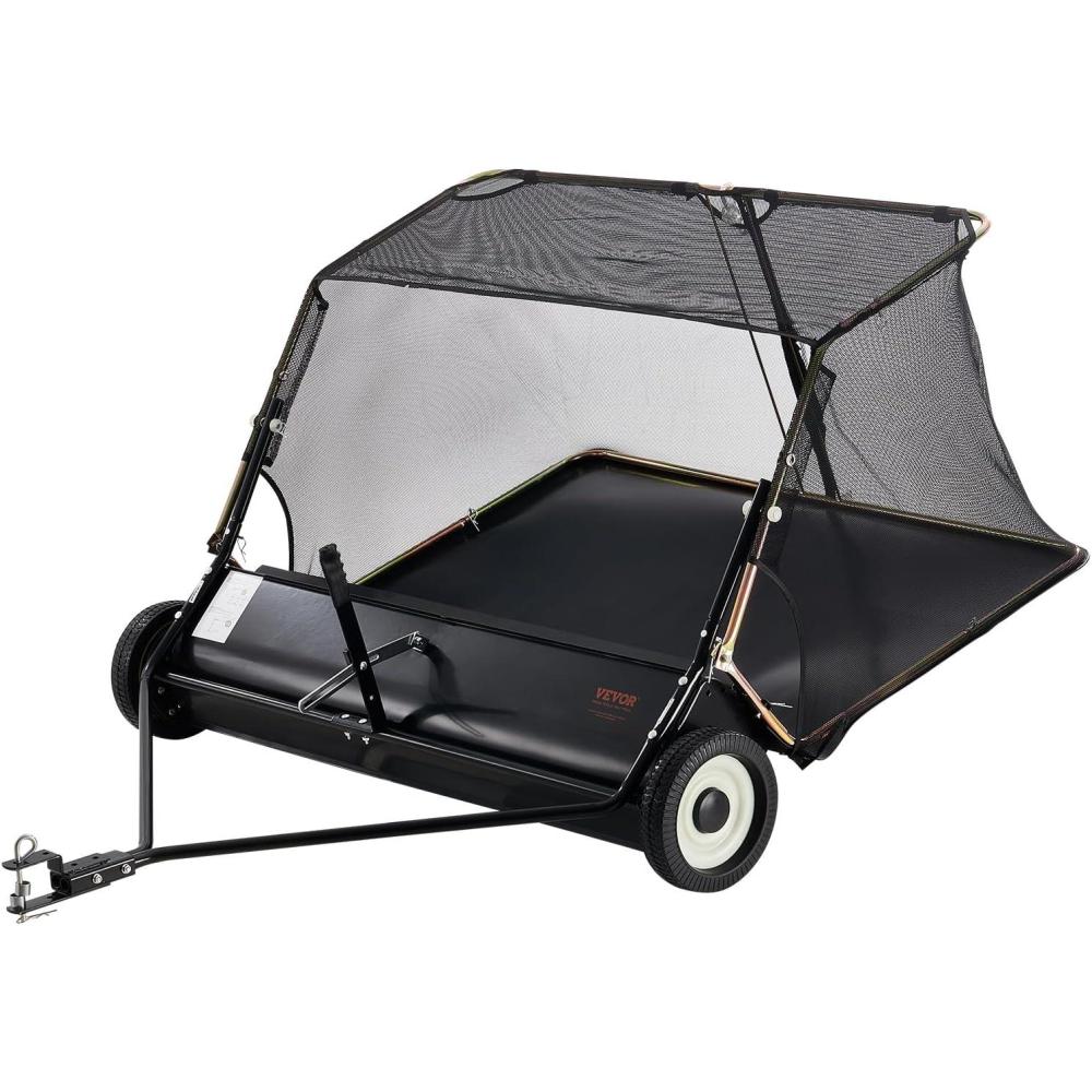 image:imageVEVOR 52 Inch Lawn Sweeper Tow Behind 26 cuft Large Pull Behind Grass Sweeper Heavy Duty Leaf amp Grass Collector with Dumping Rope Design Adjustable Sweeping Height for Picking Up Debris amp Grass