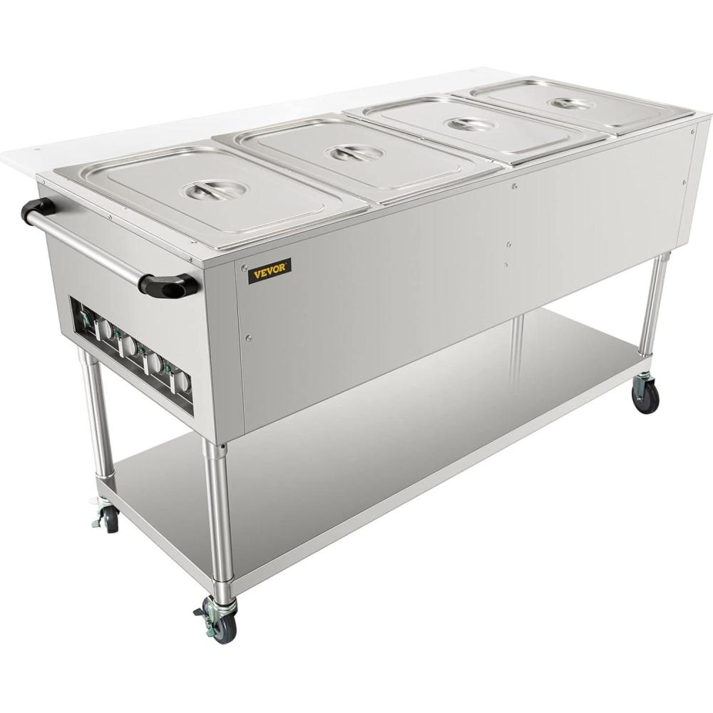 image:imageVEVOR 5Pan Commercial Food Warmer 5 x 206QT Electric Steam Table 3750W Professional Buffet Catering Food Warmer with 4 Wheels 2 Lockable Food Grade Stainless Steel Server for Party Restaurant4 Well
