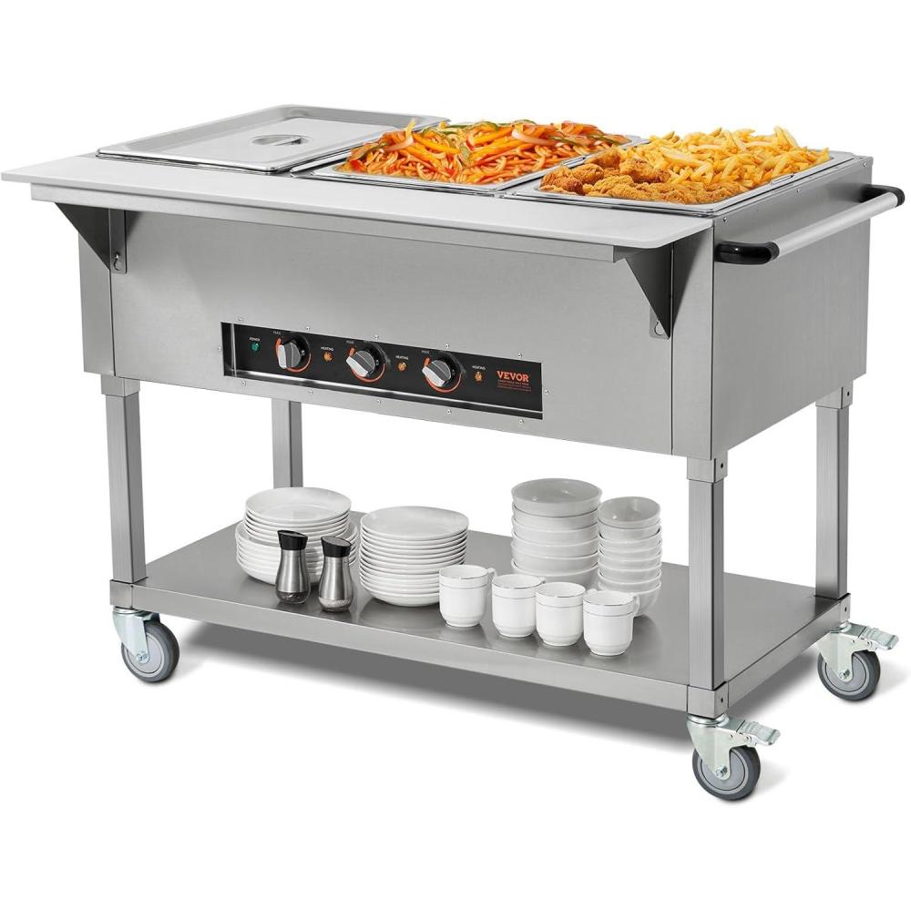 image:imageVEVOR 5Pan Commercial Food Warmer 5 x 206QT Electric Steam Table 3750W Professional Buffet Catering Food Warmer with Acrylic Sneeze Guard Food Grade Stainless Steel Server for Party Restaurant3 Pan