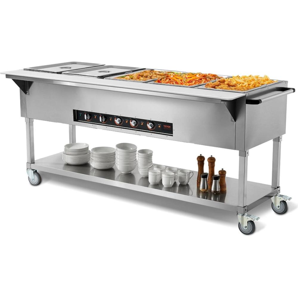 image:imageVEVOR 5Pan Commercial Food Warmer 5 x 206QT Electric Steam Table 3750W Professional Buffet Catering Food Warmer with Acrylic Sneeze Guard Food Grade Stainless Steel Server for Party Restaurant5Pan