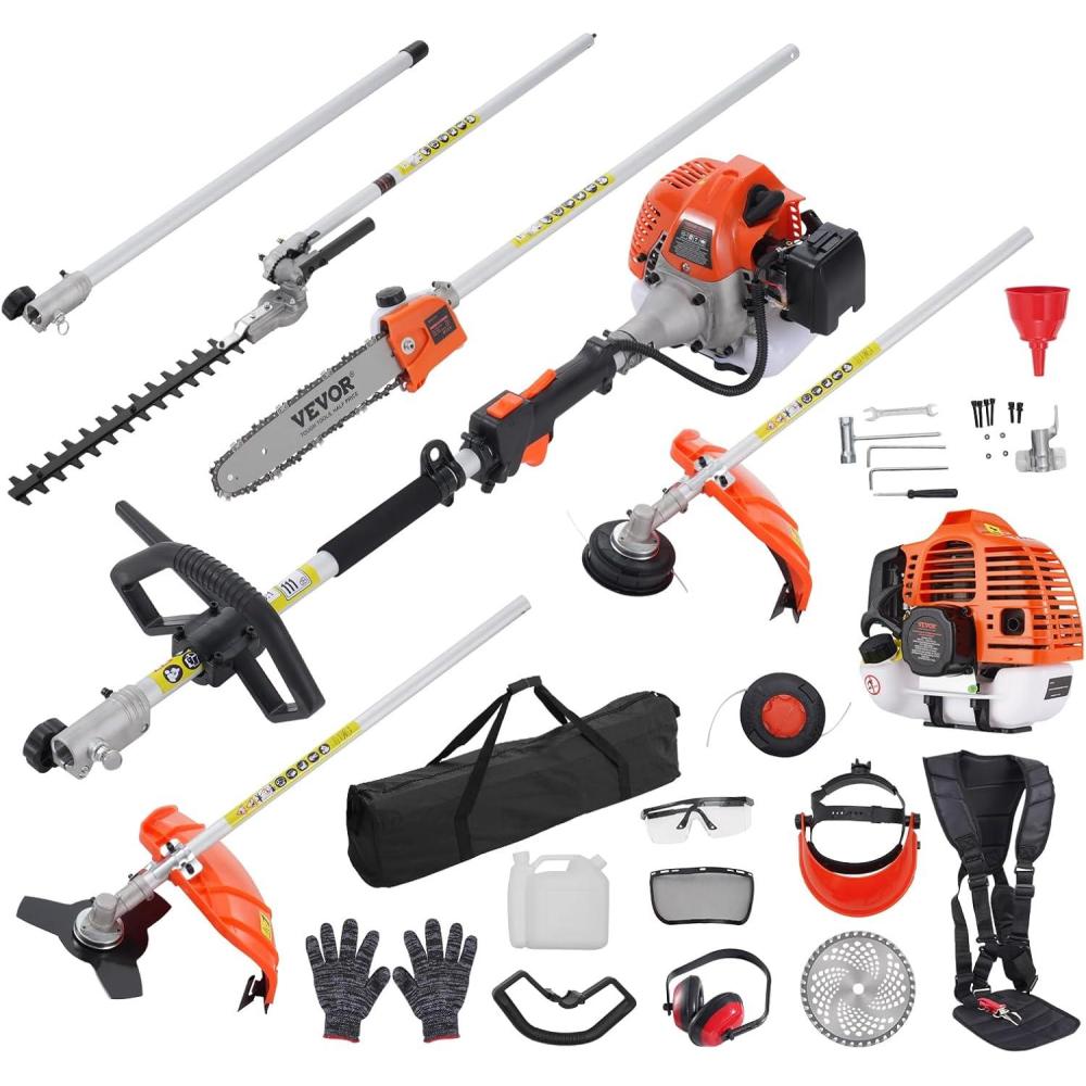 image:imageVEVOR 5in1 26cc 2 Cycle Gas Powered Dual Sided Hedge Trimmer Weed Eater String Trimmer Edger Pole Saw Chainsaw Pruner with EPA CE and EMC Certification33cc 6in1 Gas Hedge Trimmer Weed Eater String Trimmer Brush Cutter Edger Pole Saw Chainsaw Pruner