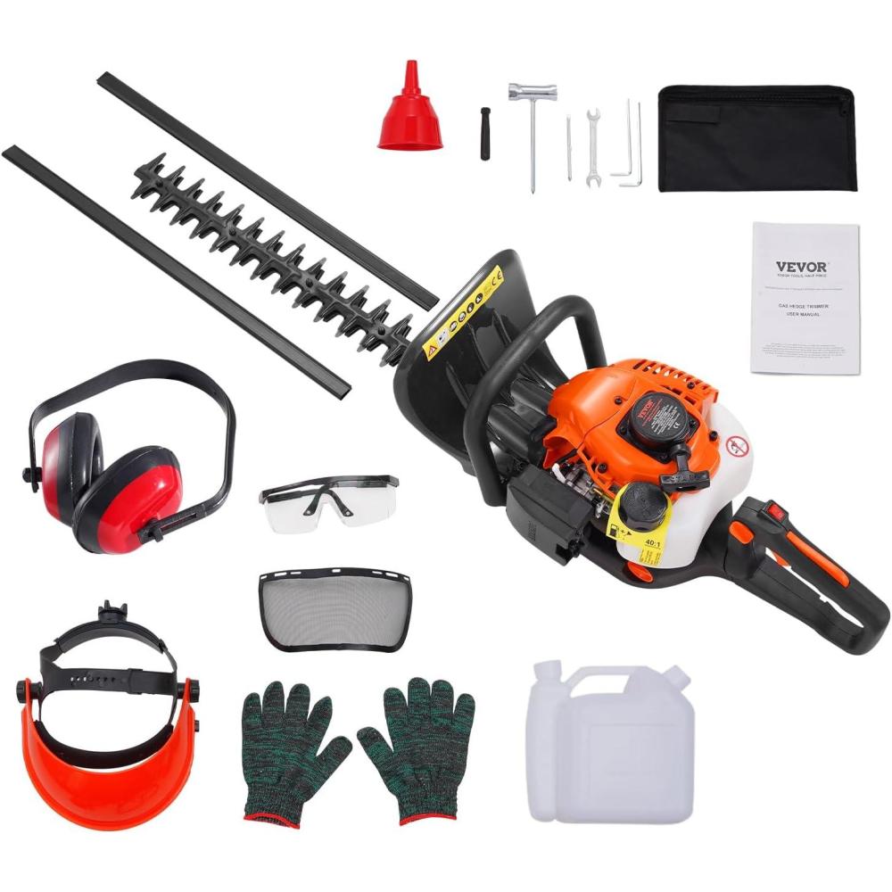 image:imageVEVOR 5in1 26cc 2 Cycle Gas Powered Dual Sided Hedge Trimmer Weed Eater String Trimmer Edger Pole Saw Chainsaw Pruner with EPA CE and EMC Certification26cc 2 Stroke Gas Hedge Trimmer