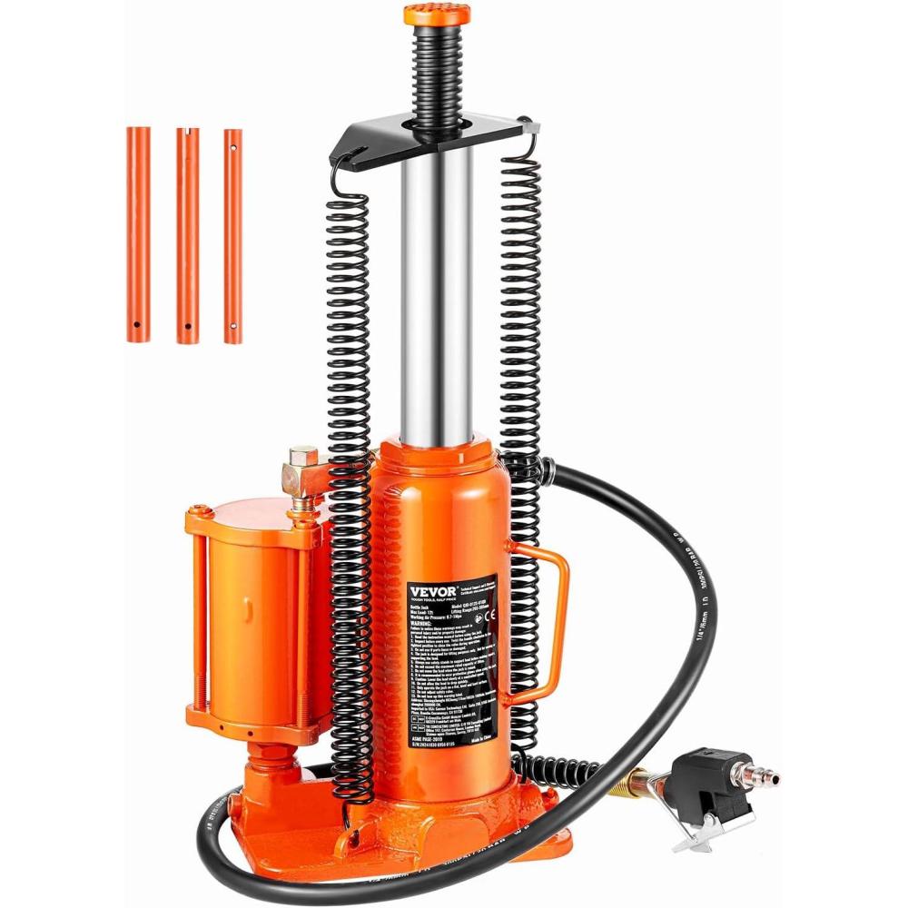 image:imageVEVOR Air Hydraulic Bottle Jack 20 Ton40000 LBS All Welded Bottle Jack 104197 inch Lifting Range Manual Handle and Air Pump for Car Pickup Truck RV Auto Repair Industrial Engineering12T Pneumatic Type