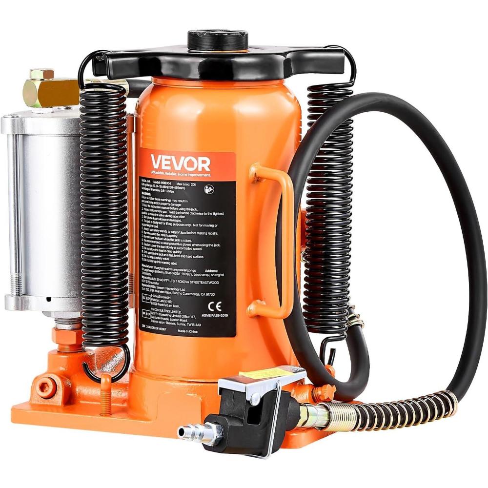 image:imageVEVOR Air Hydraulic Bottle Jack 20 Ton40000 LBS All Welded Bottle Jack 104197 inch Lifting Range Manual Handle and Air Pump for Car Pickup Truck RV Auto Repair Industrial Engineering20T Pneumatic Type