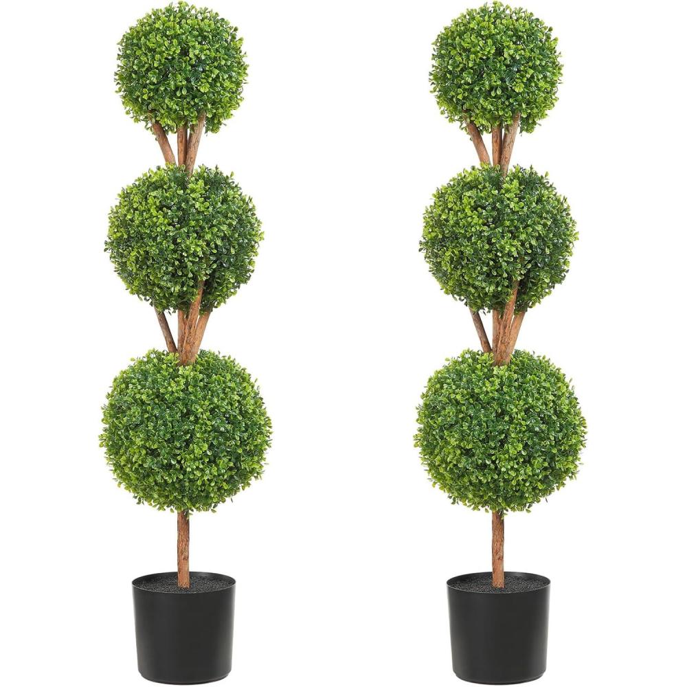 image:imageVEVOR Artificial Boxwood Topiary Tree 36 inch Tall 2 Pieces Double Ball Faux Topiary Trees Faux Plant wExtra Leaves amp Pot amp Small Decoration UV Rated Set for Home Decor IndoorOutdoor3tier