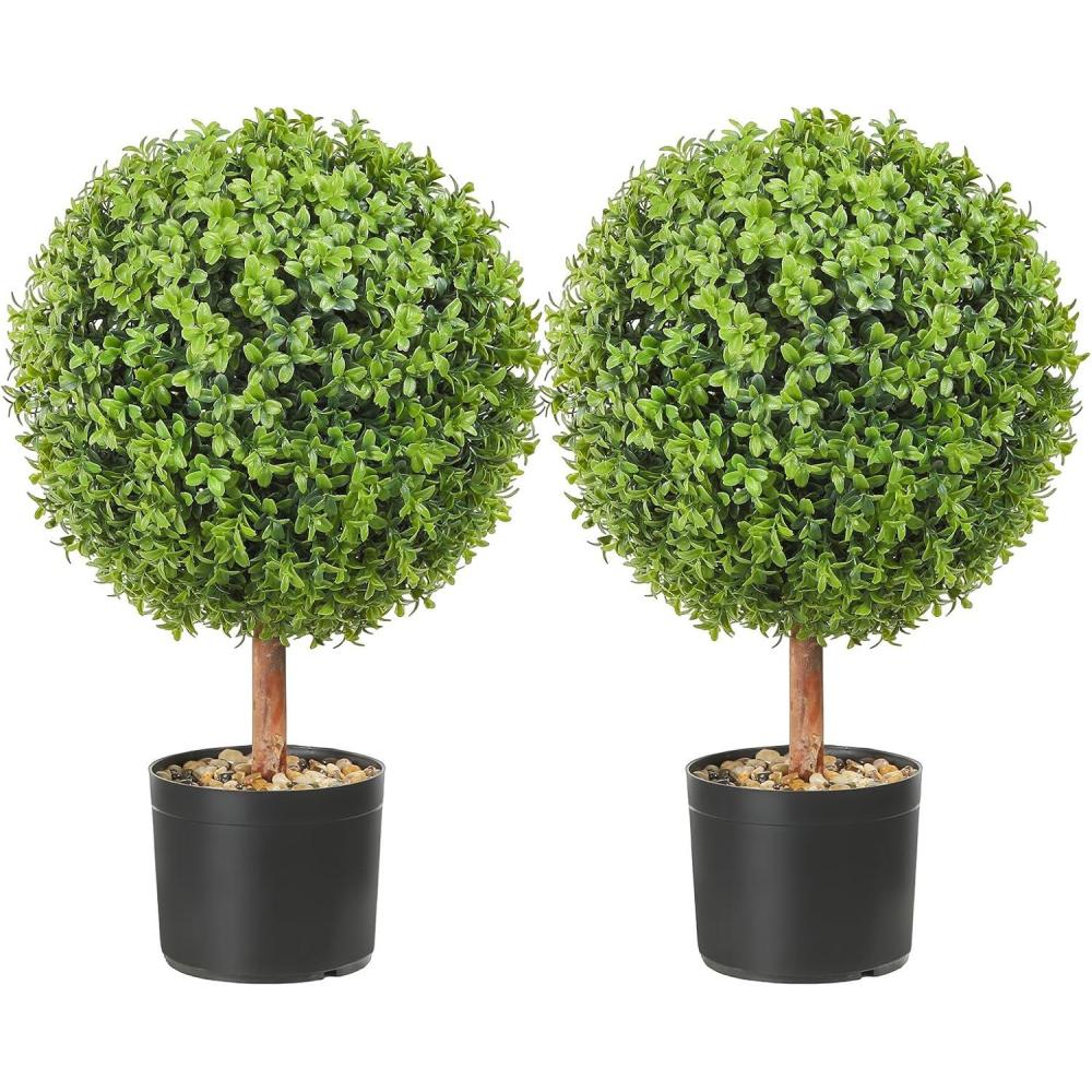 image:imageVEVOR Artificial Boxwood Topiary Tree 36 inch Tall 2 Pieces Double Ball Faux Topiary Trees Faux Plant wExtra Leaves amp Pot amp Small Decoration UV Rated Set for Home Decor IndoorOutdoor1tier