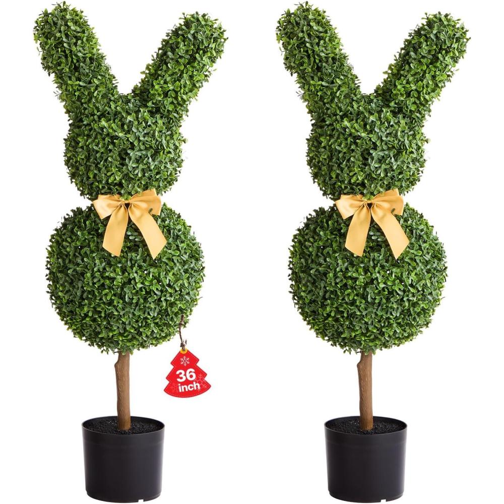 image:imageVEVOR Artificial Boxwood Topiary Tree 36 inch Tall 2 Pieces Double Ball Faux Topiary Trees Faux Plant wExtra Leaves amp Pot amp Small Decoration UV Rated Set for Home Decor IndoorOutdoorBunny