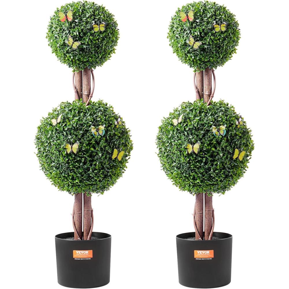 image:imageVEVOR Artificial Boxwood Topiary Tree 36 inch Tall 2 Pieces Double Ball Faux Topiary Trees Faux Plant wExtra Leaves amp Pot amp Small Decoration UV Rated Set for Home Decor IndoorOutdoor2tier